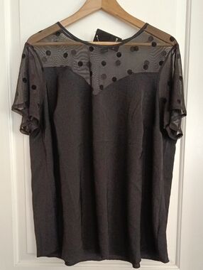 torrid Black Polka Dot Mesh Mix Top